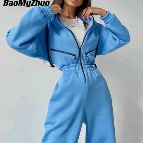 Autumn Fake Two Piece Sets Women Tracksuit Oversized Suit 2022 Winter Solid Sports Trouser Hoodie Set Female Casual Sweatshirt