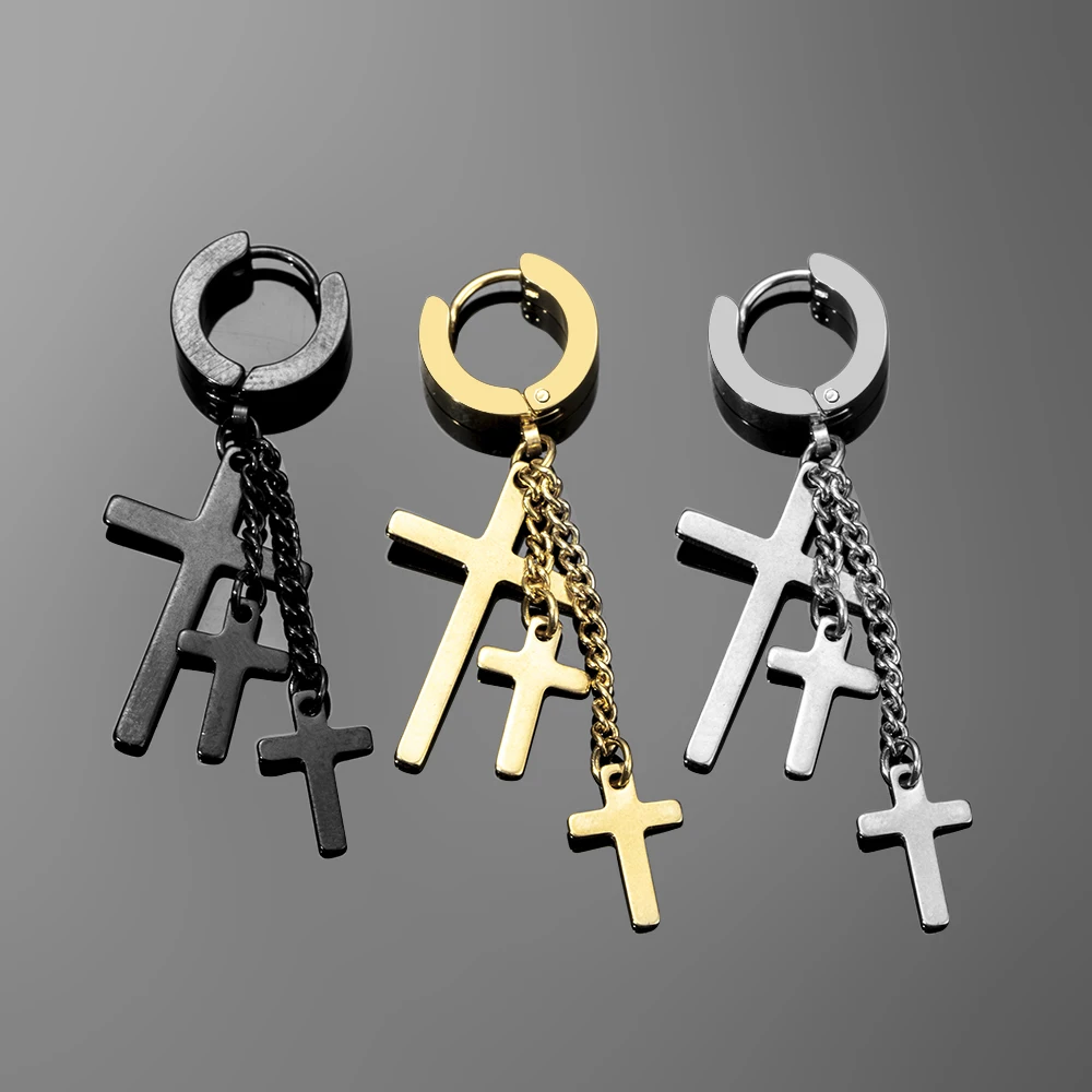

Stainless Steel Cross Dangle Earrings Punk Piercing Hoop Earrings for Women Men Fashion Jewelry Pendientes 2022 Summer