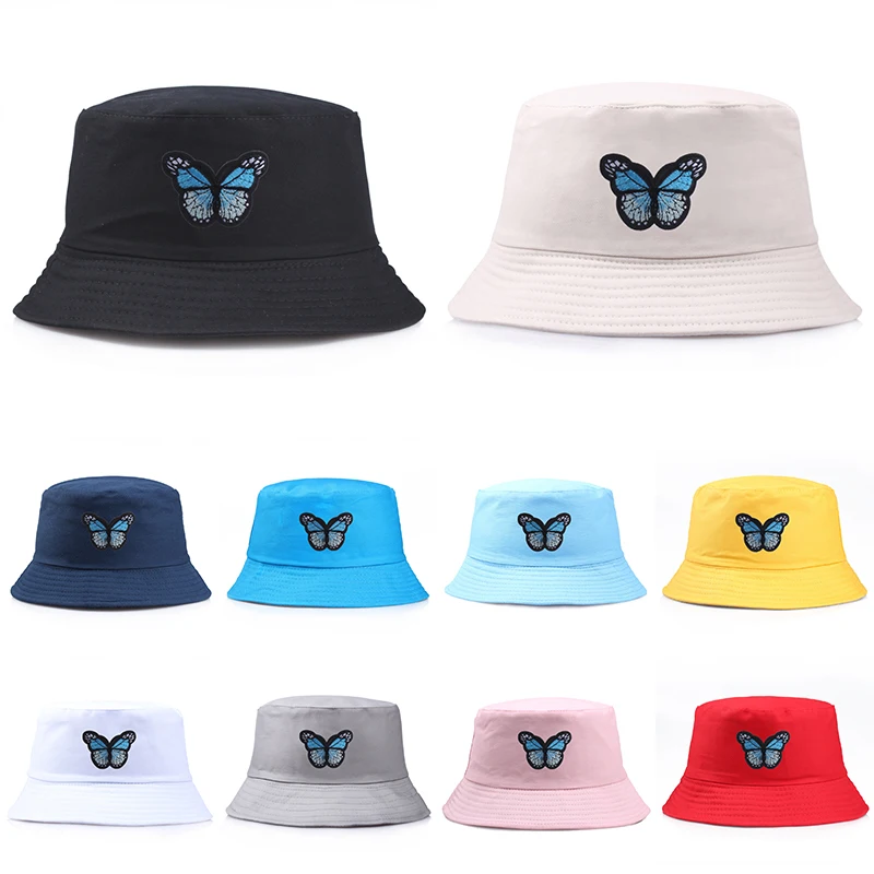 

Fashion Butterfly Embroidery Bucket Hats for Women Hip Hop Unisex Panama Kpop Hat Fishing Hats Cotton Bucket Caps Men Bonnet Bob
