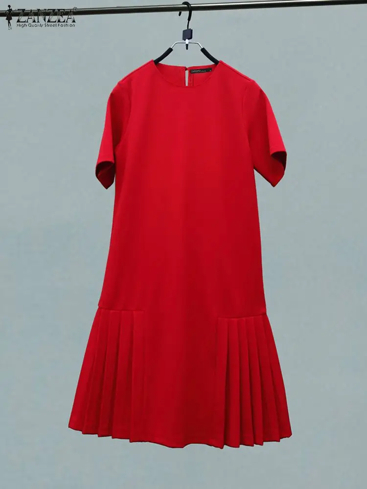 Женское летнее модное однотонное платье ZANZEA с круглым вырезом Повседневное