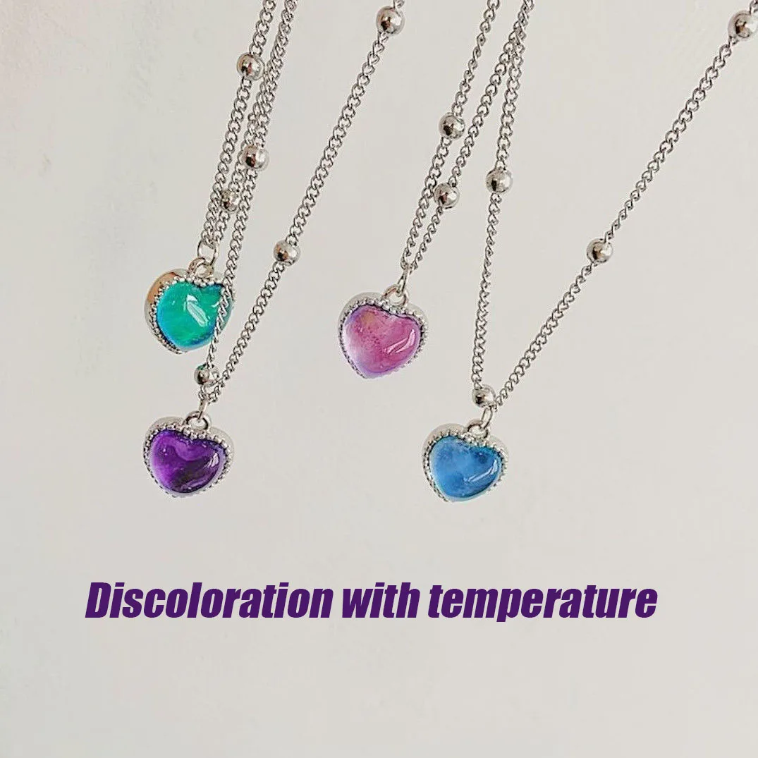 

Feeling Emotional Sensitive Discoloration Love Pendant Necklace Stainless Steel Beaded Chain Necklace Gift Jewelry New Fashion