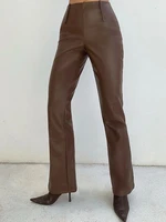 2022 split women pant high waist zipper skinny faux leather pants solid flared trousers autumn streetwear female lady pant