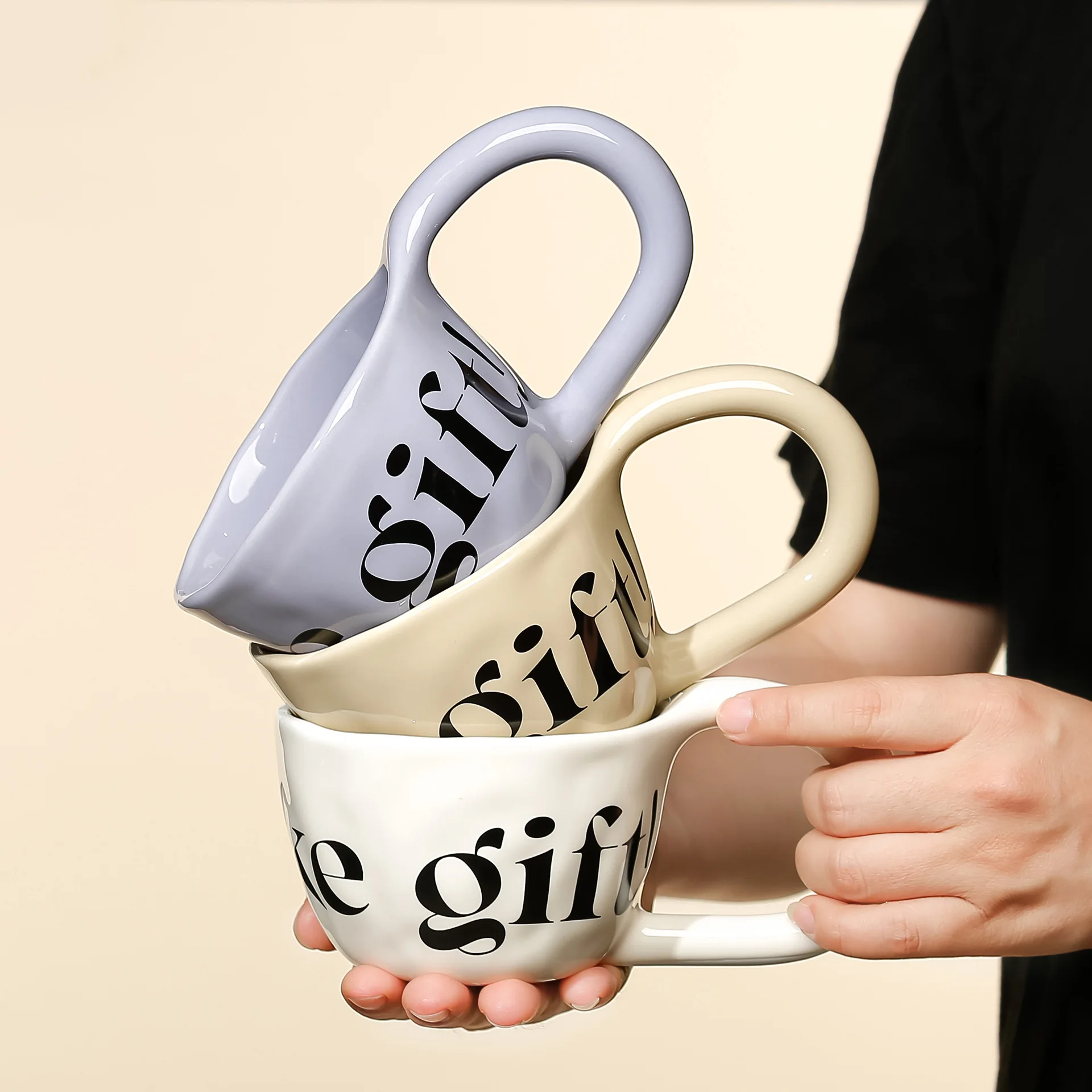 

Handmade Creative Alphabet Mug Ceramic Cup Household Drinking Cup Personality Breakfast Cup Coffee Cup Couples Gifts