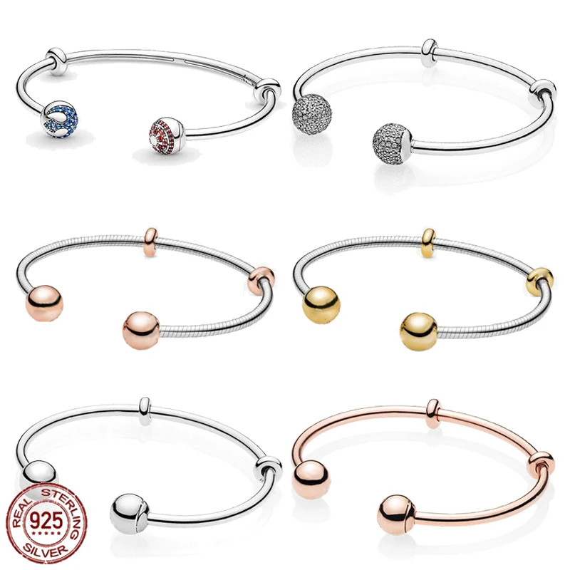 

Женский Серебряный Классический Открытый браслет, браслет для пар, оригинальный браслет Pandora из бисера, сделай сам, Подарок на годовщину