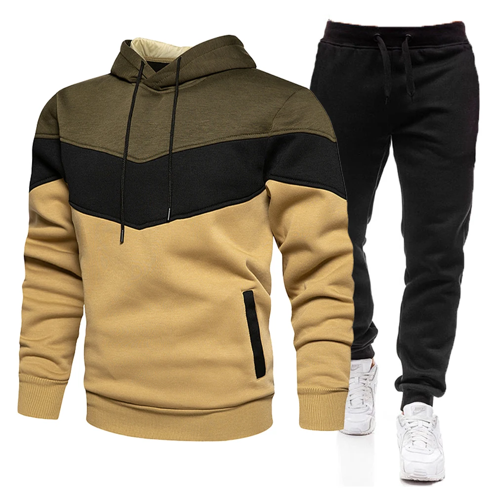 

New Funny Patchwork Men Hoodies Sweatshirt+Sweatpants Suit Autumn Winter Sportswear Sets Male Tracksuit Men's Hoodie Pullover