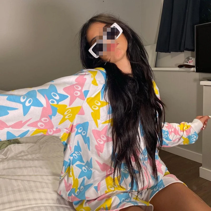 

Y2K Clothes Hoodies for Women, Cartoon Star Cute Print Oversized Sweatshirt Goth Sweatshirt Female Harajuku Punk Streetwear