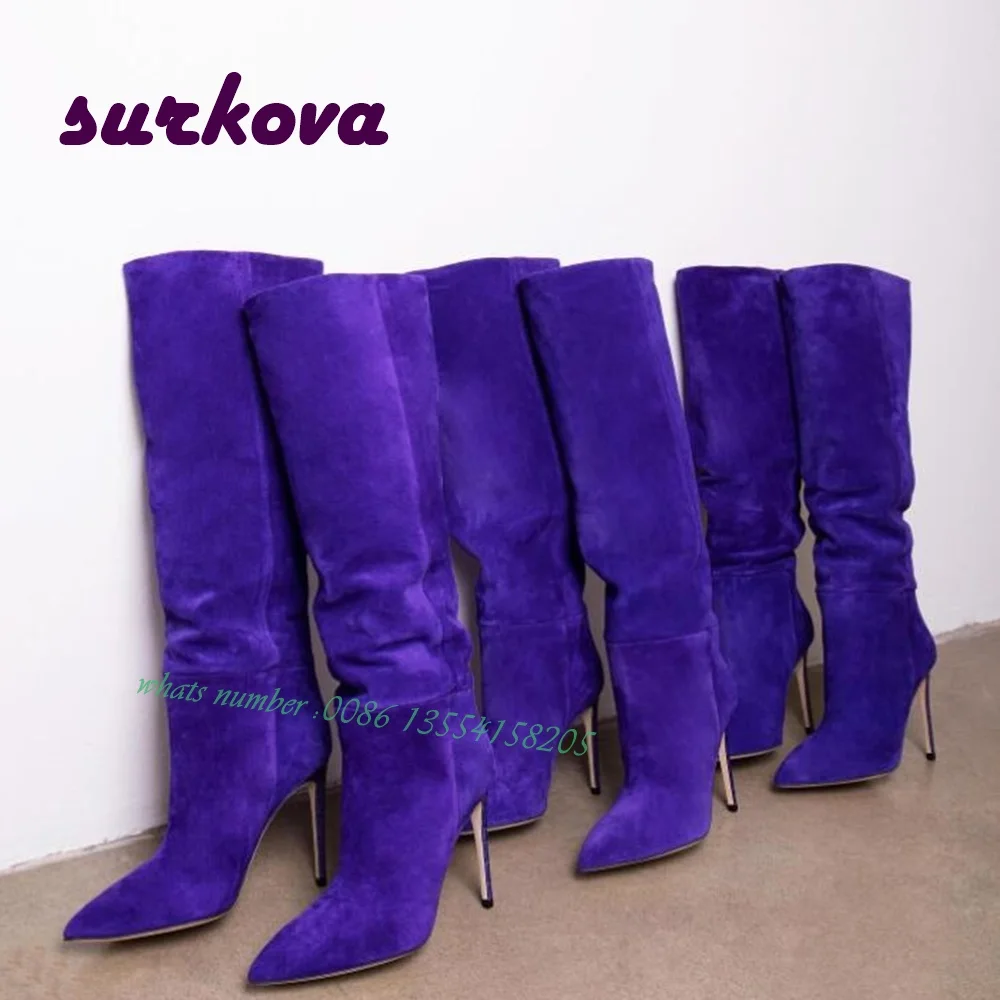 Замшевые плиссированные ботинки на шпильке 2024 новые дизайнерские женские сапоги