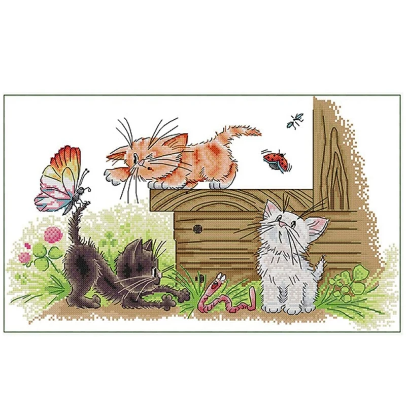 

Наборы для вышивки крестиком для начинающих полный ассортимент вышивки Стартовые наборы для взрослых, 11CT-Three кошачьи раскатывающиеся бабоч...