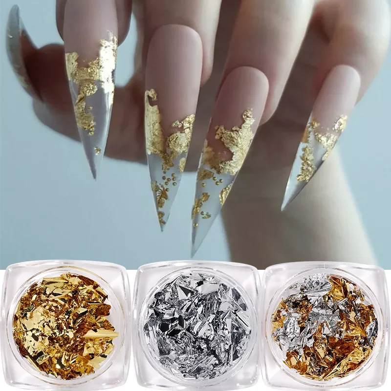 

Gold Silver Nail Art Sequins Irregular Aluminum Foils Nail Glitter Chrome Powder Palliette Manicures Nail Art Decorations