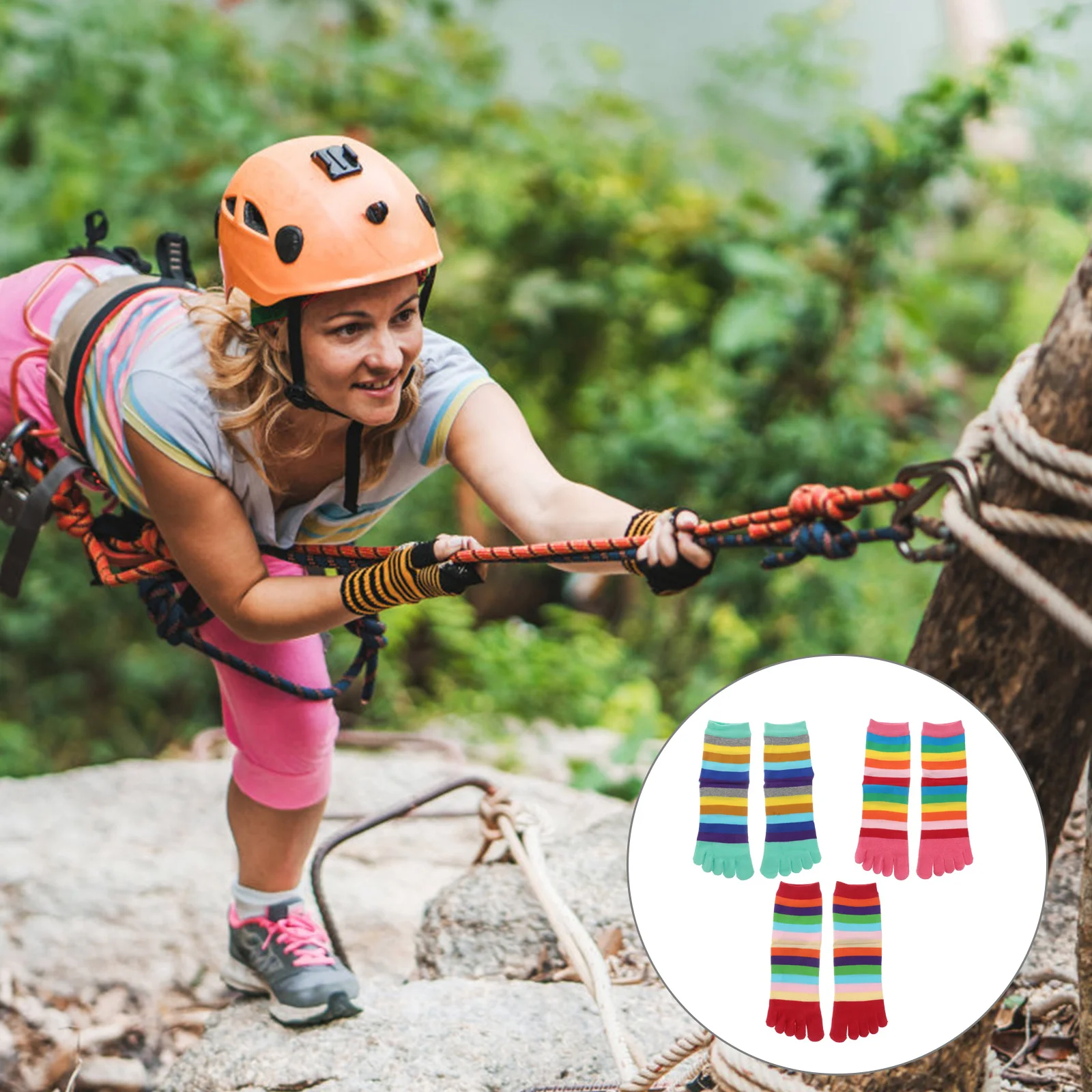 

LIOOBO 3 Pairs Five- toe Socks Colorful Strip Cotton Five Finger Socks Sweat Absorbing Breathable for