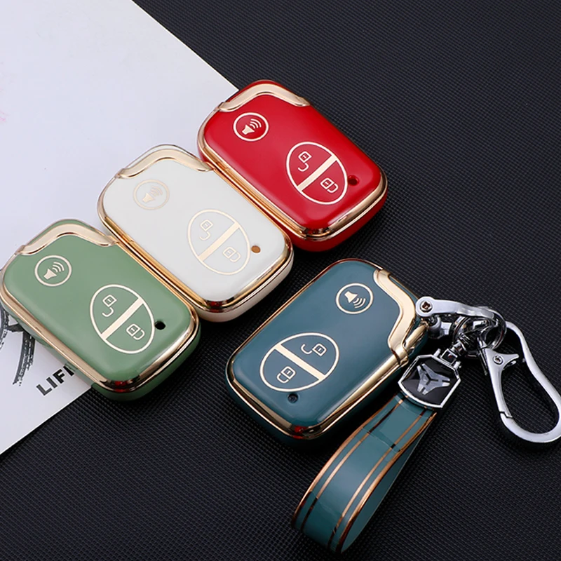 

For BYD S6 S7 G3 L3 M6 L6 E6 F0 F3 3button TPU Gold Edge Smart Remote Car Key Fob Cover Case Shell Holder Keychain Protector