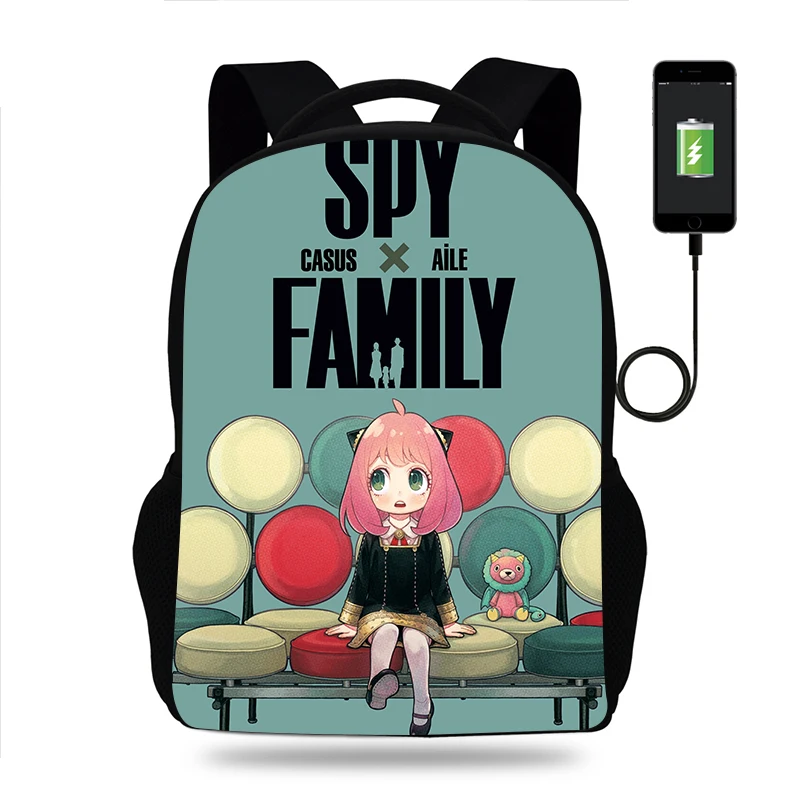 Школьный рюкзак для мальчиков и девочек Hot Anime Spy X Family с USB-проходом для зарядки, подходит для подростков, студентов и путешественников.