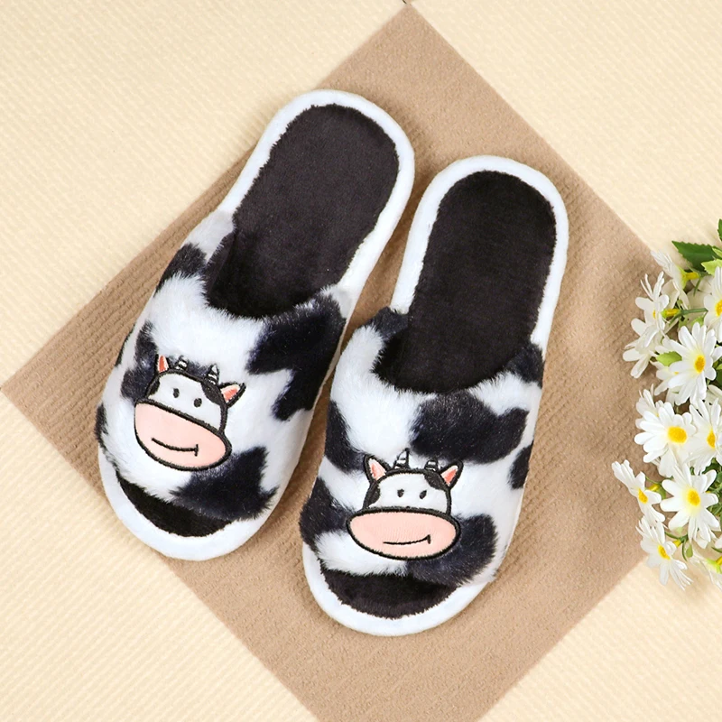 Тапочки с открытым носком и героями мультфильмов милые пушистые шлепанцы