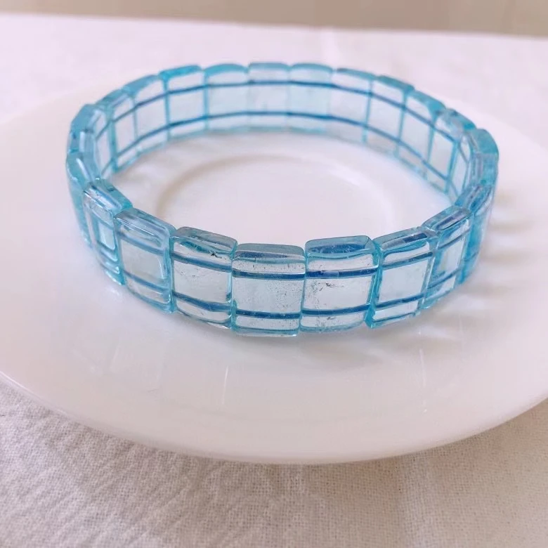 

Natural Blue Topaz Crystal Clear Rectangle Beads Bracelet 13.9x9.2x4.5mm Woman Men Topaz Stretch Jewelry Genuine AAAAAA