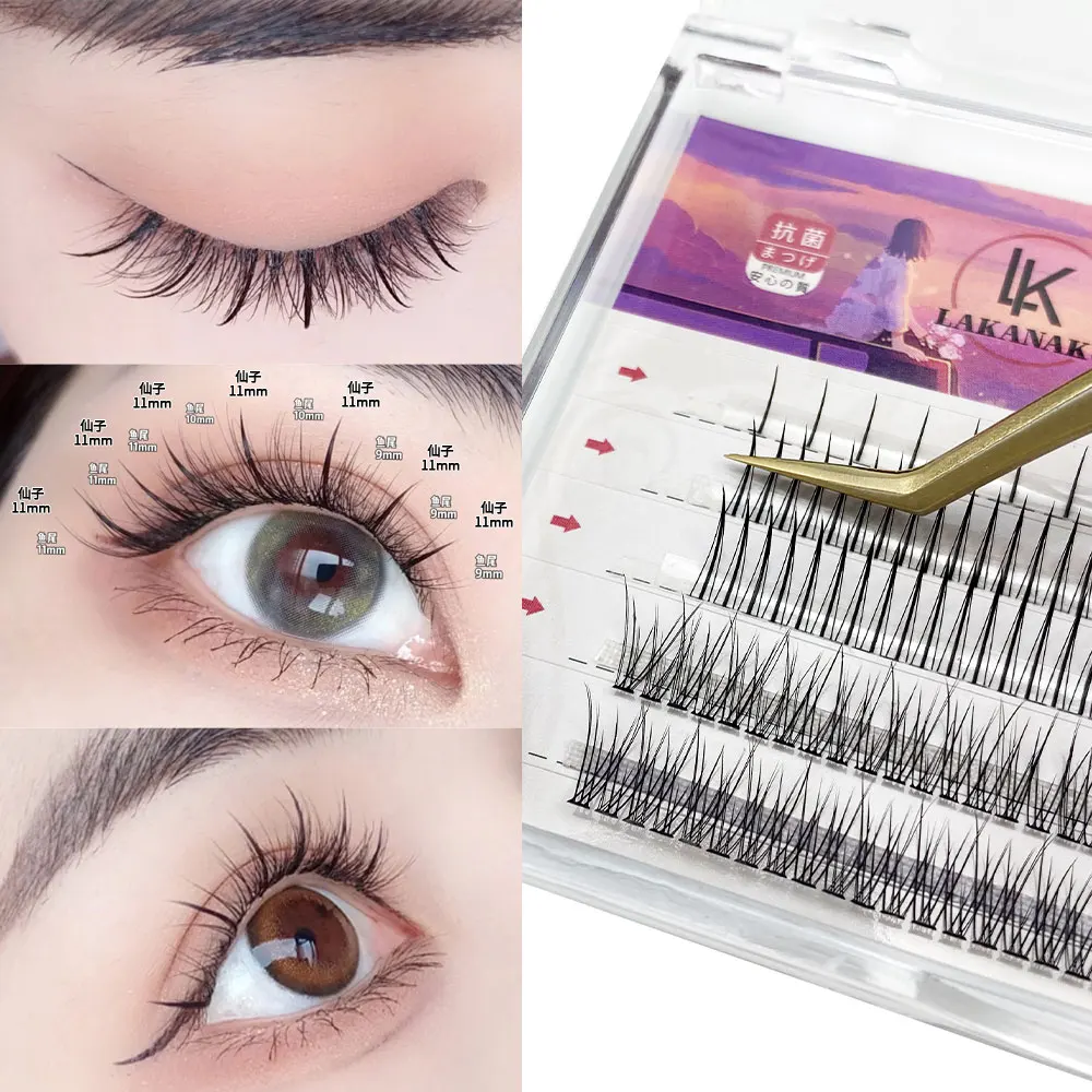 

A M-образные шипы для ресниц «рыбий хвост», волшебные смешанные индивидуальные Кластерные ресницы, готовые объемные ресницы для наращивания