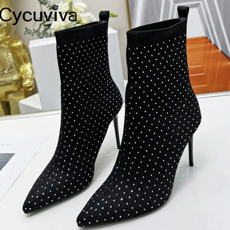 

Дизайнерские брендовые Стрейчевые ботинки, трикотажные облегающие короткие ботинки на высоком каблуке с вырезами, модель 2022 года