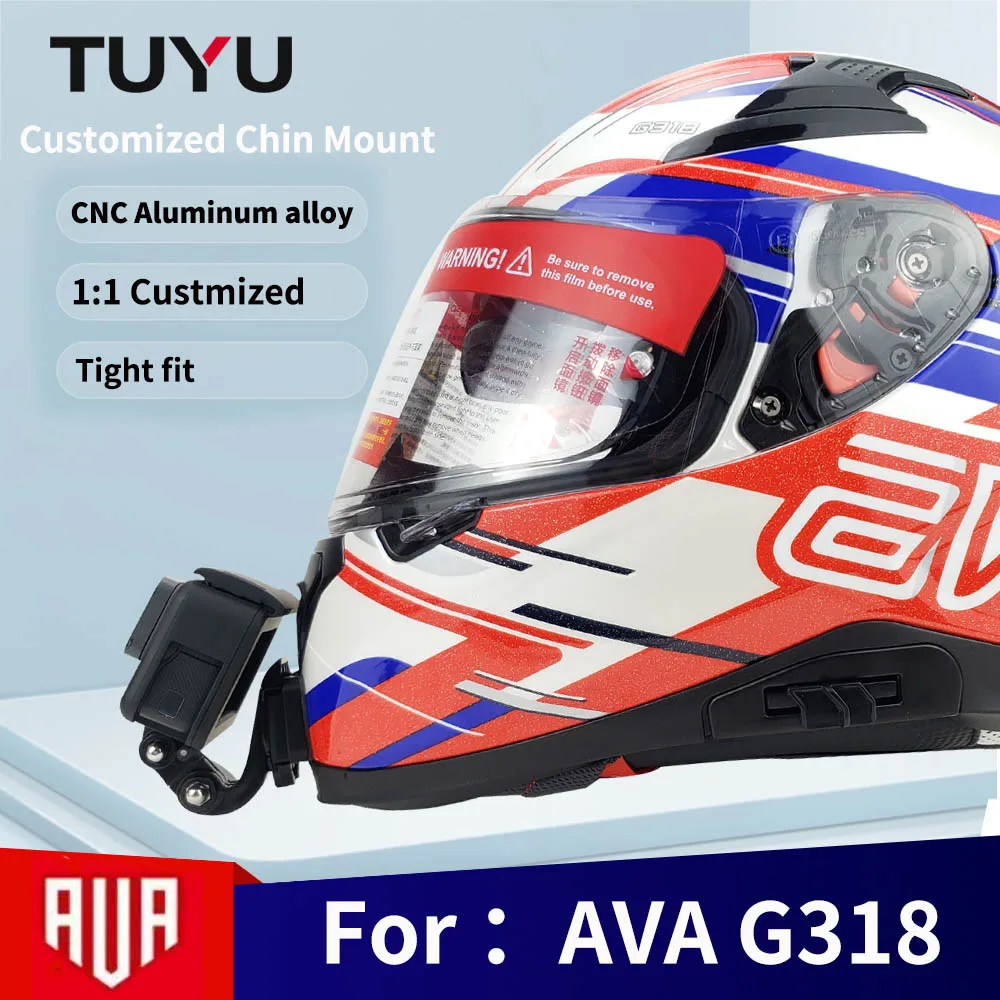 TUYU Customized AVA G318 Customized CNC Aluminium Helmet Chin Mount for GoPro Insta360 DJI Motorcycle Camera Helmets Accessorie