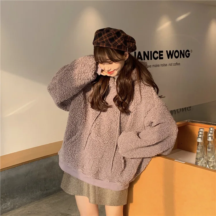 Autumn Winter Casual Lamb Fleece  Jacket Cute  Kawaii Girl Little Bear Ears Cute Girl's Coats Loose Long Sleeve Sweater Women's
