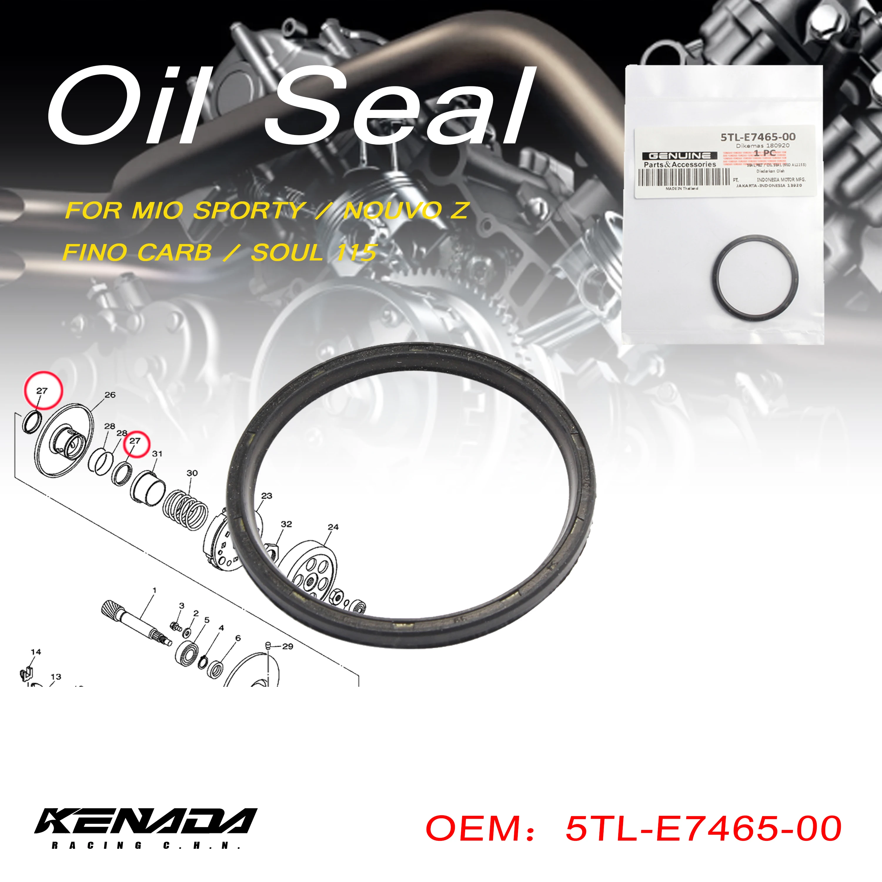 

Torque Drive Oil Seal FOR MIO SPORTY / NOUVO Z / FINO CARB / SOUL 115 5TL-E7465-00