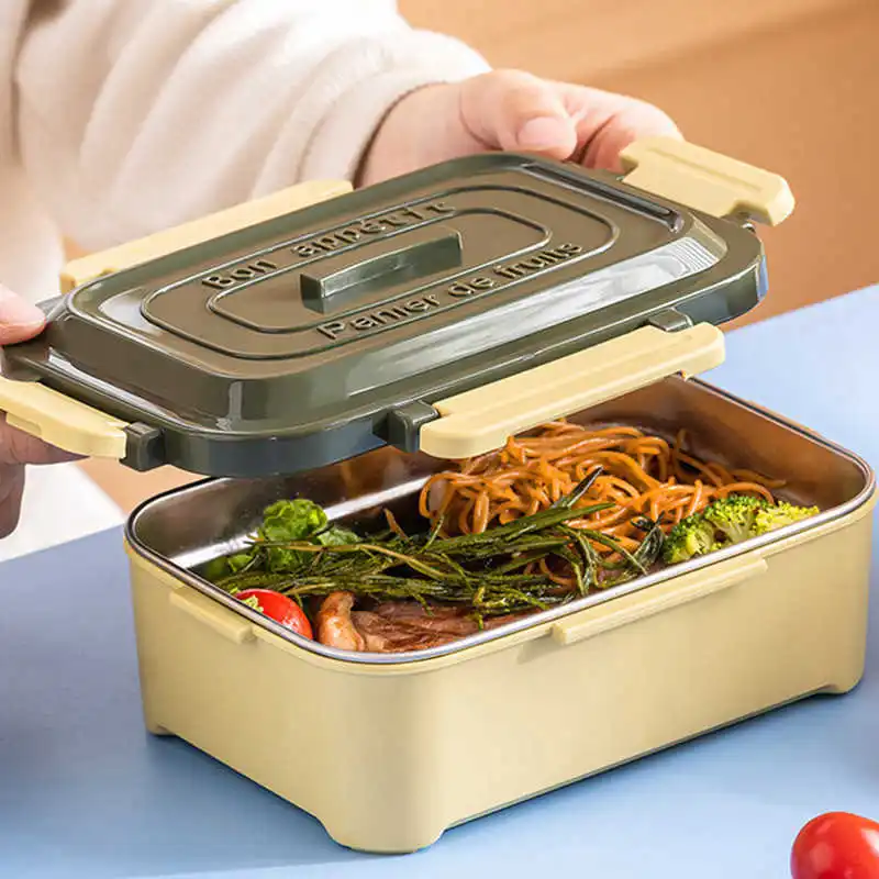 

304 Stainless Steel Lunch Box Sealed Single-layer Lunch Box Simple Water Injection Heating Portable Lunch Box Student Lunch Box