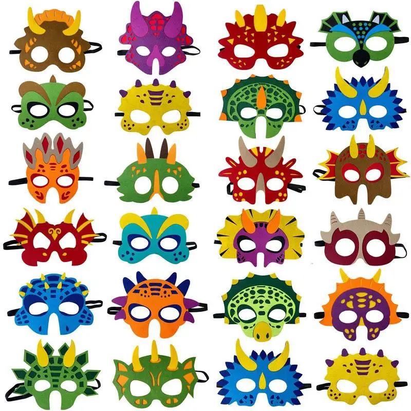 

Kids Dinosaur Party Masks For Masquerade Dino Theme Dress Up Costume Favors For Boys Girls Teens Felt Dinosaur Face Cover For