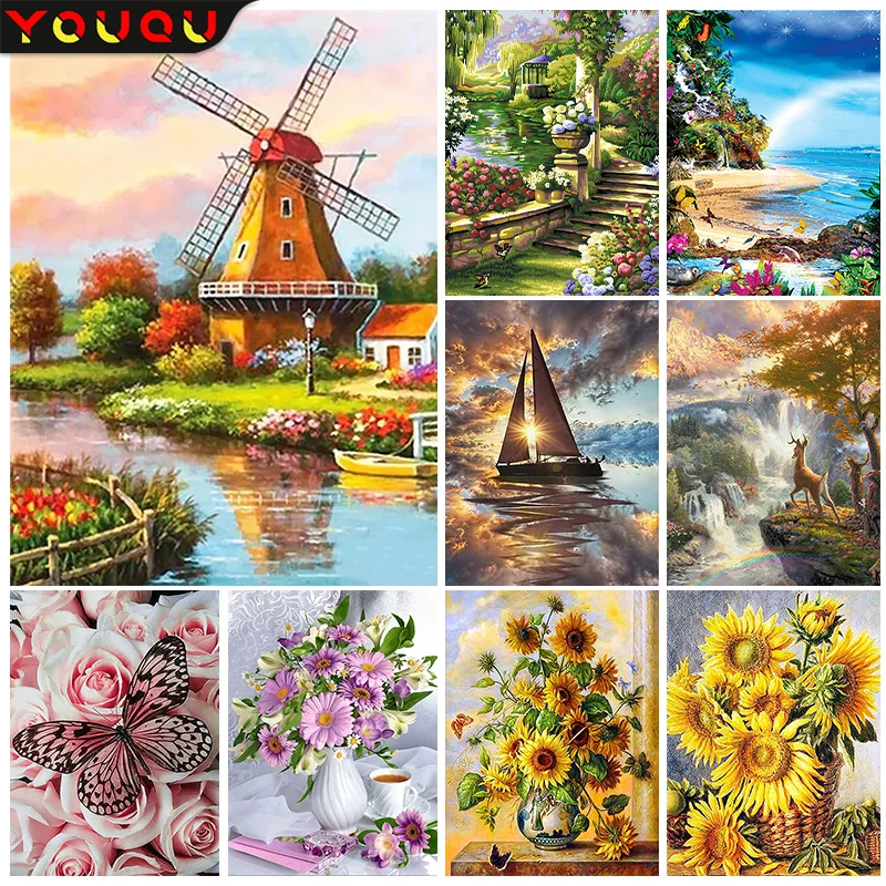 

YOUQU 5D DIY Diamond Painting Landscape Diamond Embroidery Flowers Full Diamond Mosaic DIY Handicraft Art Fun Decoration