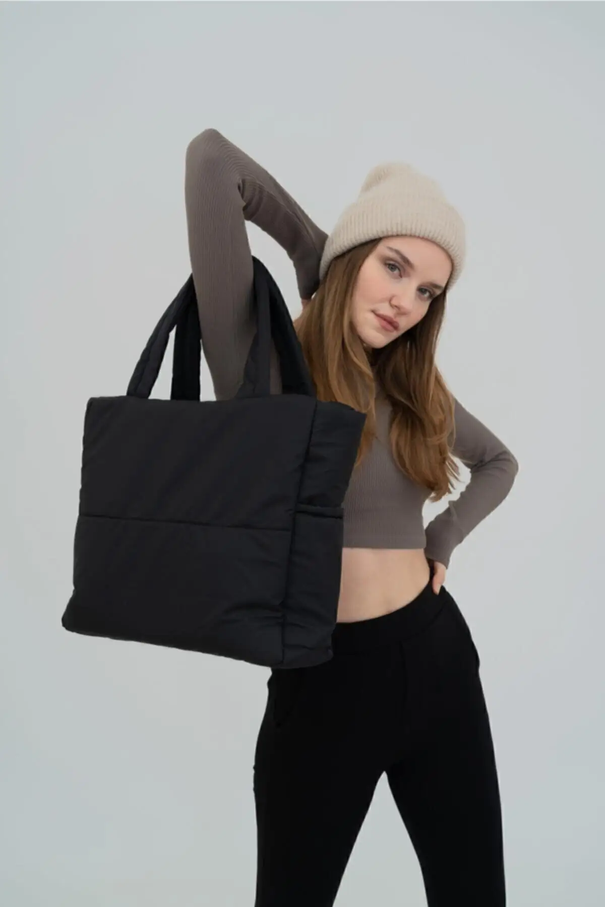 

Embossed puff fabric Shopper bag Napoli black LL