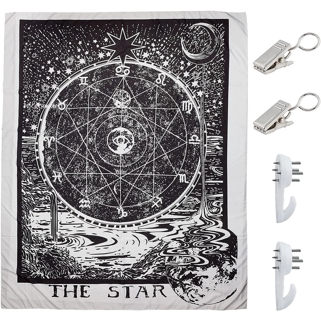 

1 компл., Tarot гобелен, расшитый звездами, луна, звезда, настенная подвеска, астрология, Знак зодиака, белый и черный декор с 2 крючками без следо...