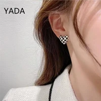 yada black and white plaid love earrings for women luxury zircon cloth dangle earrings female fashion elegant jewelry er220019