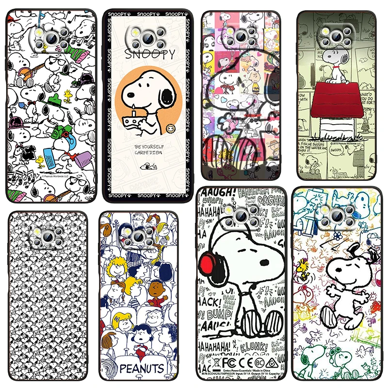 

Cartoon Cute Snoopy Dog For Xiaomi Civi Mi Poco X4 X3 NFC F3 GT M4 M3 M2 X2 F2 Pro C3 4G 5G Soft TPU Cover Black Phone Case