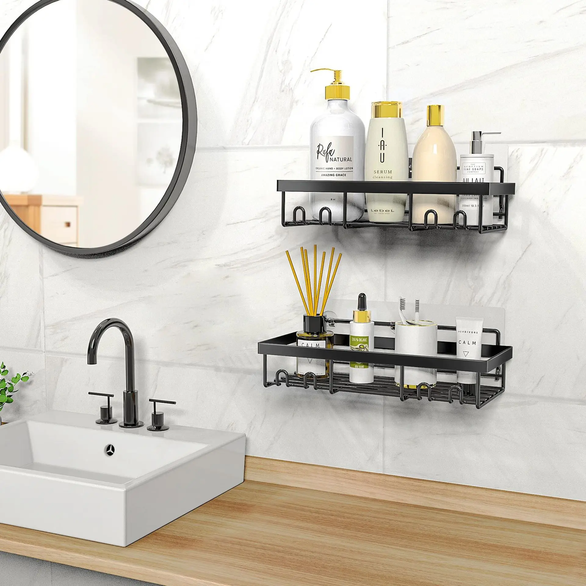 

Shower Bathroom Shelf Caddy Shelves Kitchen Organizer Rack Wall Mounted Iron Shampoo Soap Holder Household Accessories