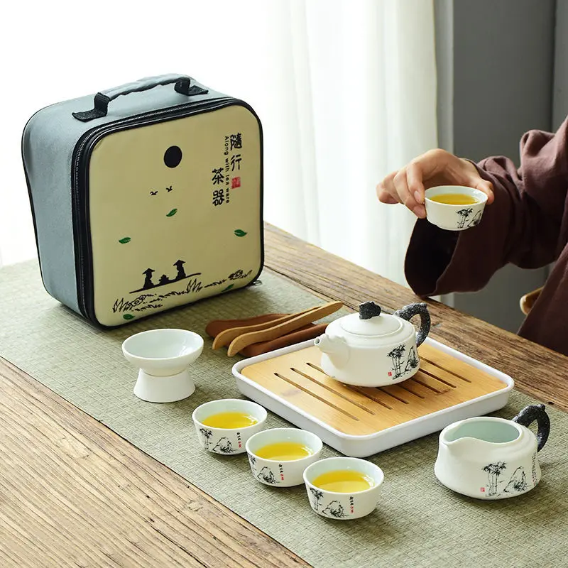 

Portable Ceramic Teaware Set Chinese Kung Fu Teaset Teapot Traveller Teaware With Bag Teaset Gaiwan Tea Cups Of Tea Ceremony