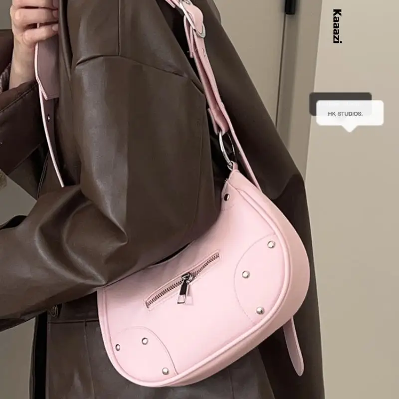 

Fashion Rivet High Quality Shoulder Bag Beige Leather Crossbody Bags For Women Vintage Handbag Luxury Designer Casuals Versatile