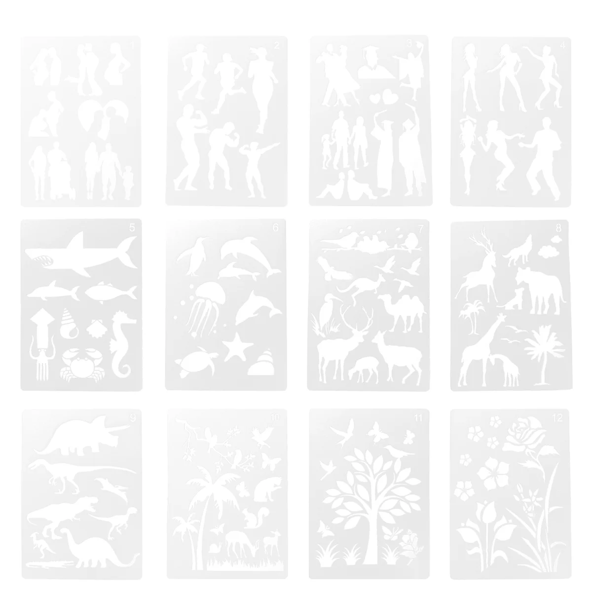

12 шт. шаблоны для рисования DIY трафареты для рисования фигурок животных Шаблоны для рисования растений для детей
