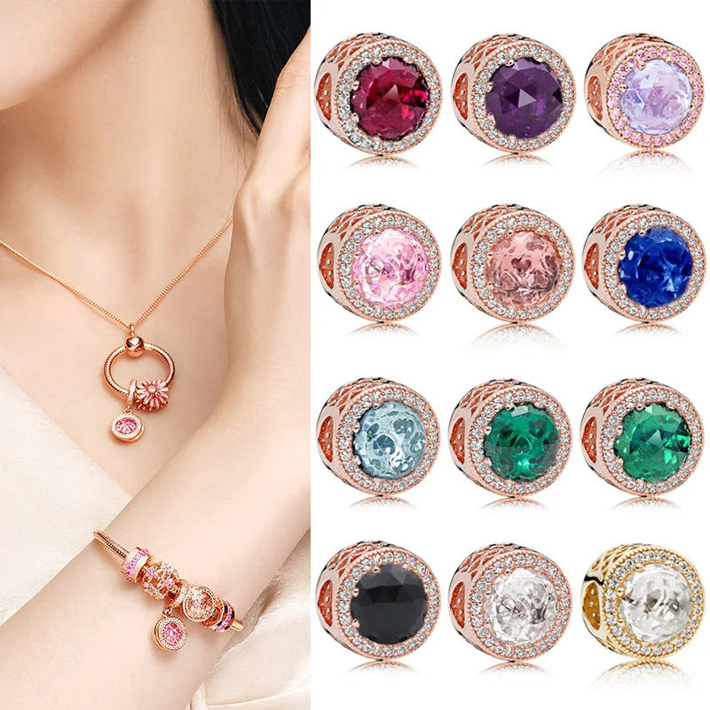 

Original 925 Sterling Silver Bead Rose Gold Shining Heart Cat's Eye Fit Pandora Women Bracelet & Necklace Diy Jewelry