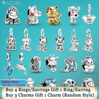 ahthen 925 sterling silver beads sheep cat rabbit puppy charms fit original pandora bracelets for jewelry making girl gift