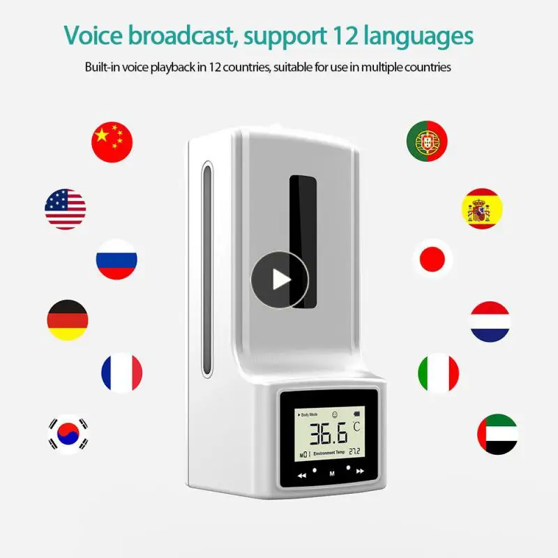 

1L Intelligent Soap Dispenser Digital Display Screen Temperature Measuring Disinfection Machine With Broadcast In 12 Languages