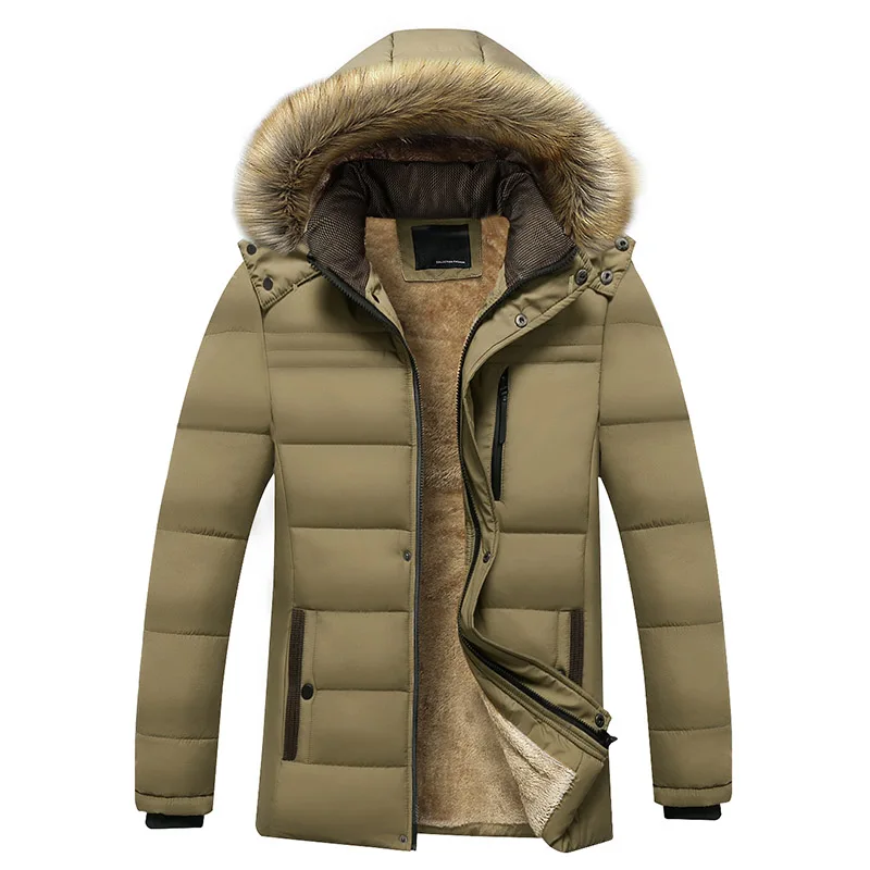 Men Winter Windproof Hooded Fleece Warm Thick Jacket Parka Coat Men New Fashion Fur Collar Jacket Men Classic Casual Parka Men