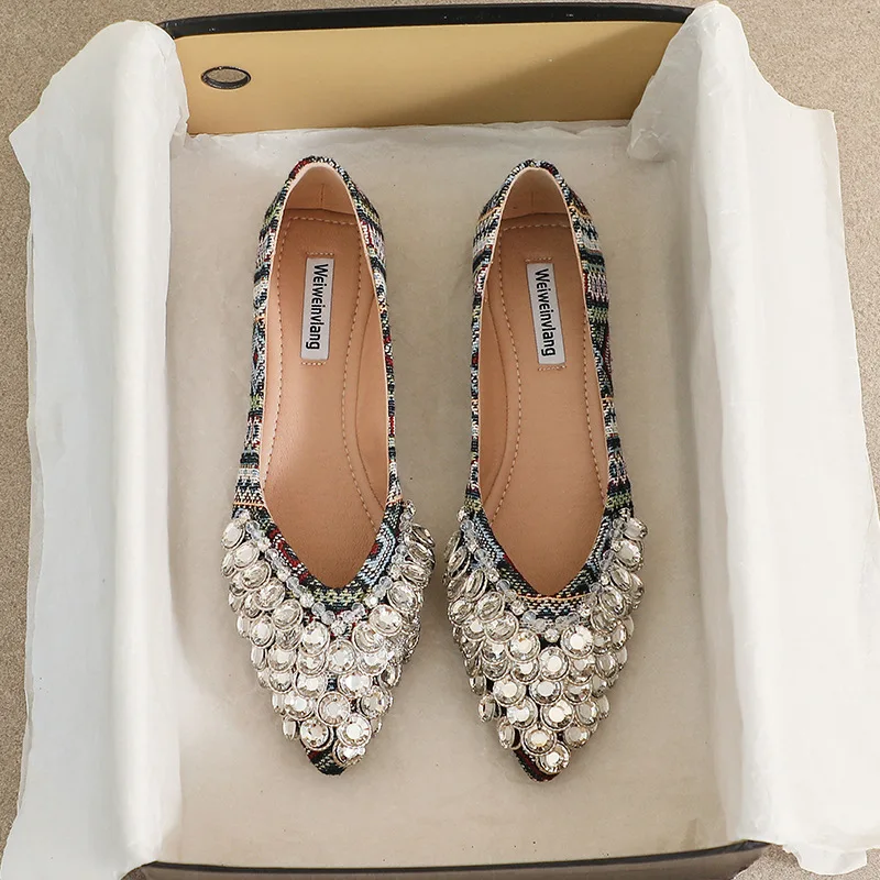 

Модель 2023 года, демисезонная Серебристая дизайнерская женская обувь, корейский стиль, заостренный носок, Рабочая обувь на плоской подошве, топ-сайдеры, женская обувь большого размера