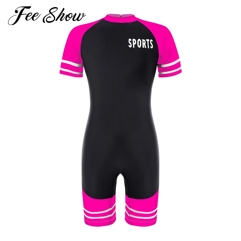 

Kids Boys Short Sleeve Sports Gymnastic Leotard Running Bodysuits Back Zipper One-piece Short Jumpsuit Sport Bodysuit Activewear