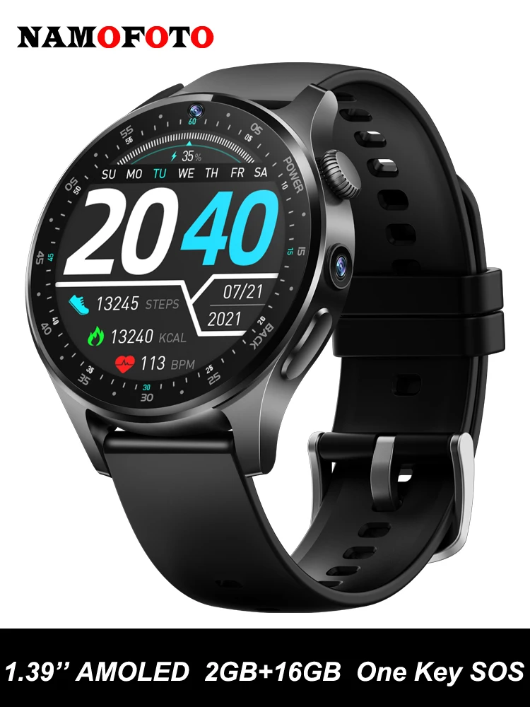 4G Smart Watch Men 1.39'' AMOLED 2GB RAM 16GB ROM Smartwatch With Dual Cameras GPS Sports Support SIM Card Phone Call Wi-Fi ECG