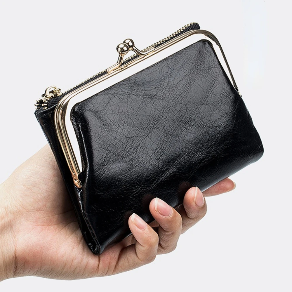 Genuine Leather Retro Short Wallet Multi Function Clip Wallet Simple Storage Bag