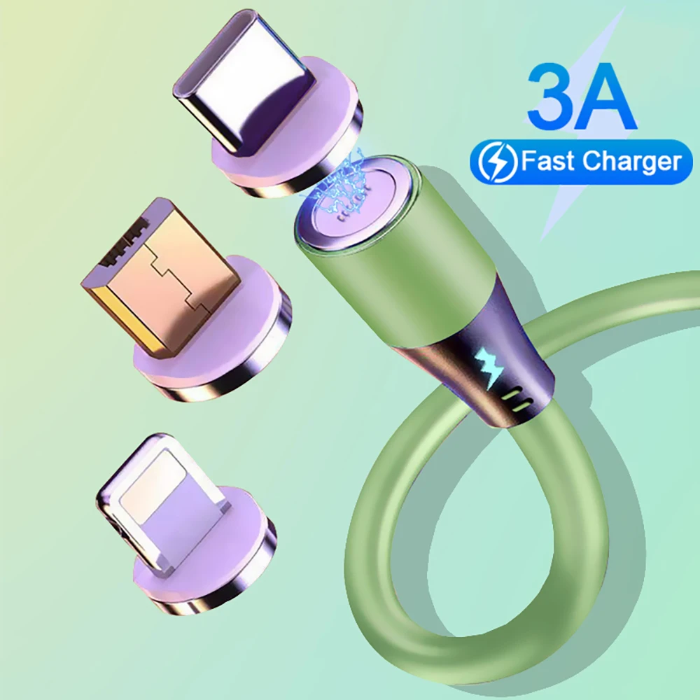 

Magnetic Micro USB Cable Liquid Silicone 3A Fast Charging For iPhone Xiaomi USB Type C Quick Charge For Samsung Phone Data Cord