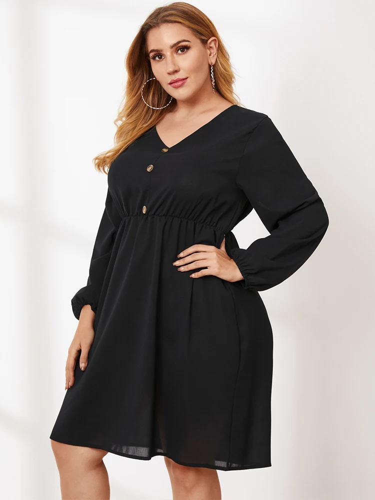 Sexy Street Long sleeve V Neck Solid Color Dresses 2022 Plus Size Women Colthing For Summer Fashion Casual Office Lady Dress