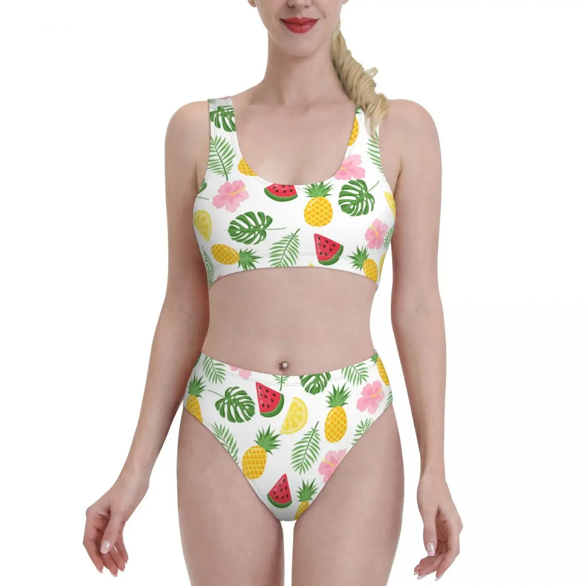 

Bikini Sets for Women High Waisted Bathing Suits Floral Print Scoop Neck 2 Piece Swimsuit 524030012