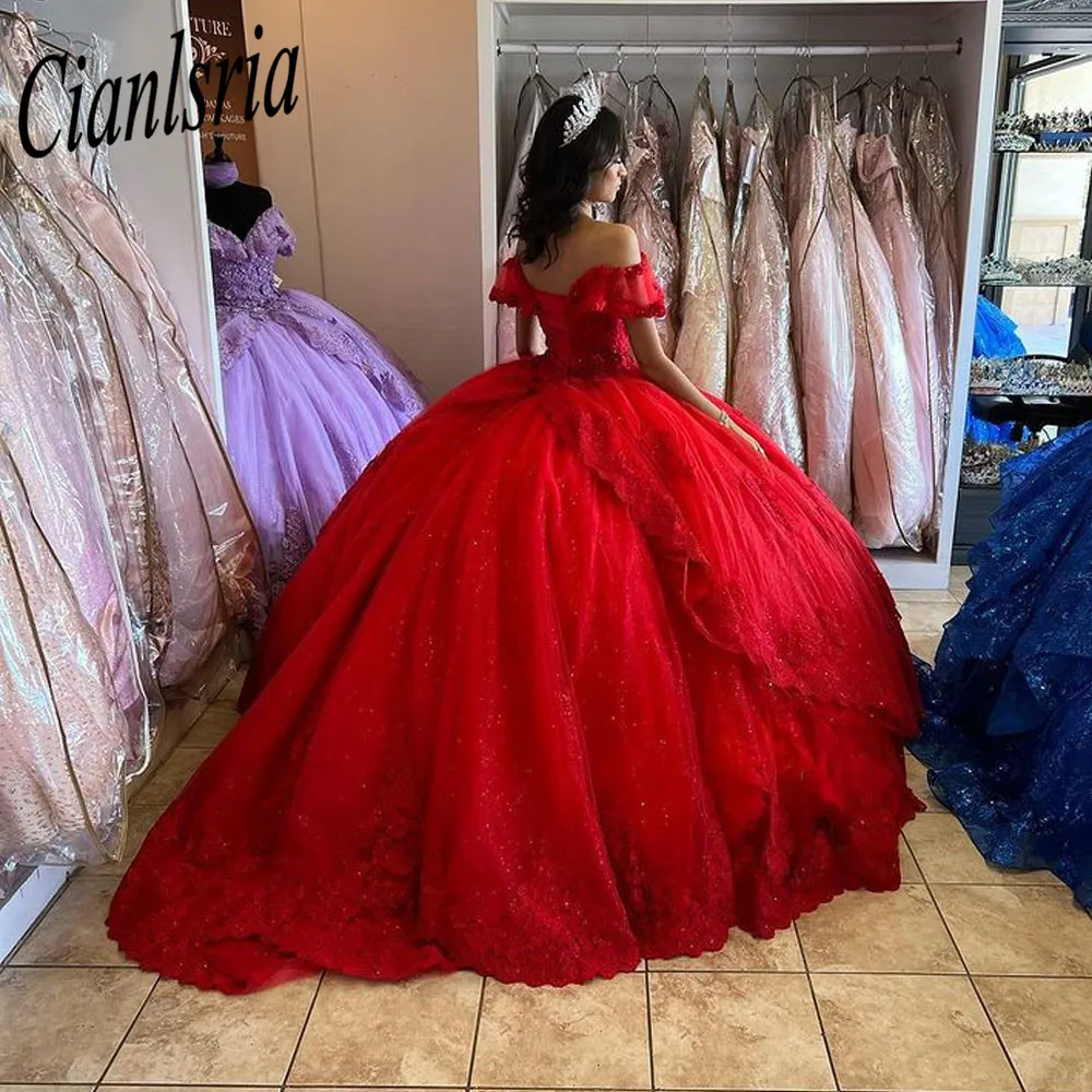 

Красное бальное платье, платья для Quinceanera, вечернее платье со шнуровкой сзади со шлейфом и аппликацией из бисера, платья 15 лет