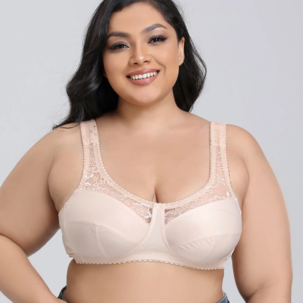 Plus Size Lace Bra For Women Summer Thin Big Size Top Femme Bralette Wirefree Full Coverage Big Size B C D E F G H I