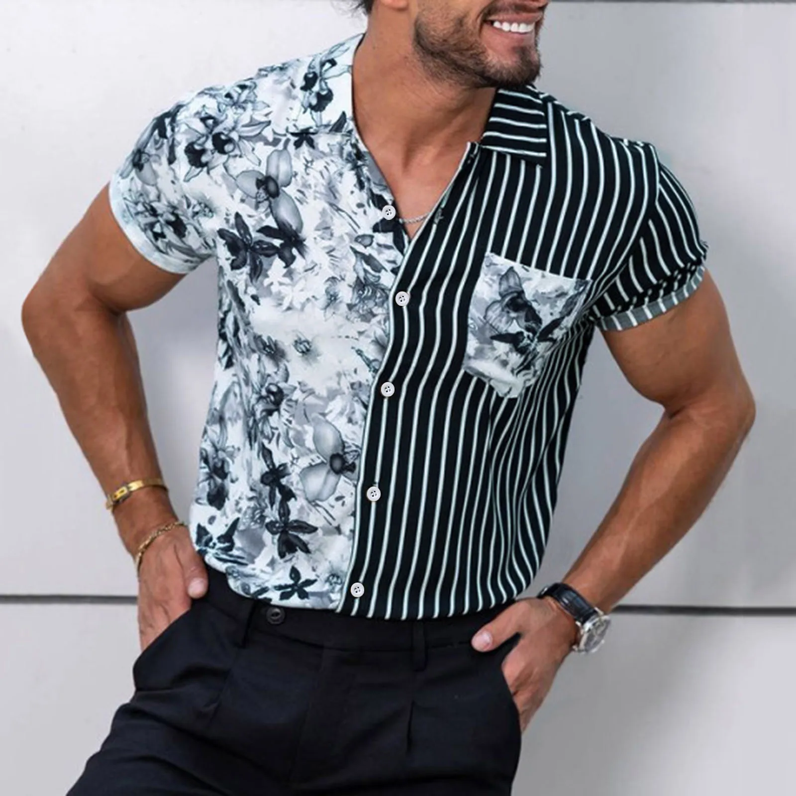 

Мужская летняя рубашка, гавайская рубашка с блестками, Пляжная Повседневная рубашка с коротким рукавом для отдыха, мужские топы