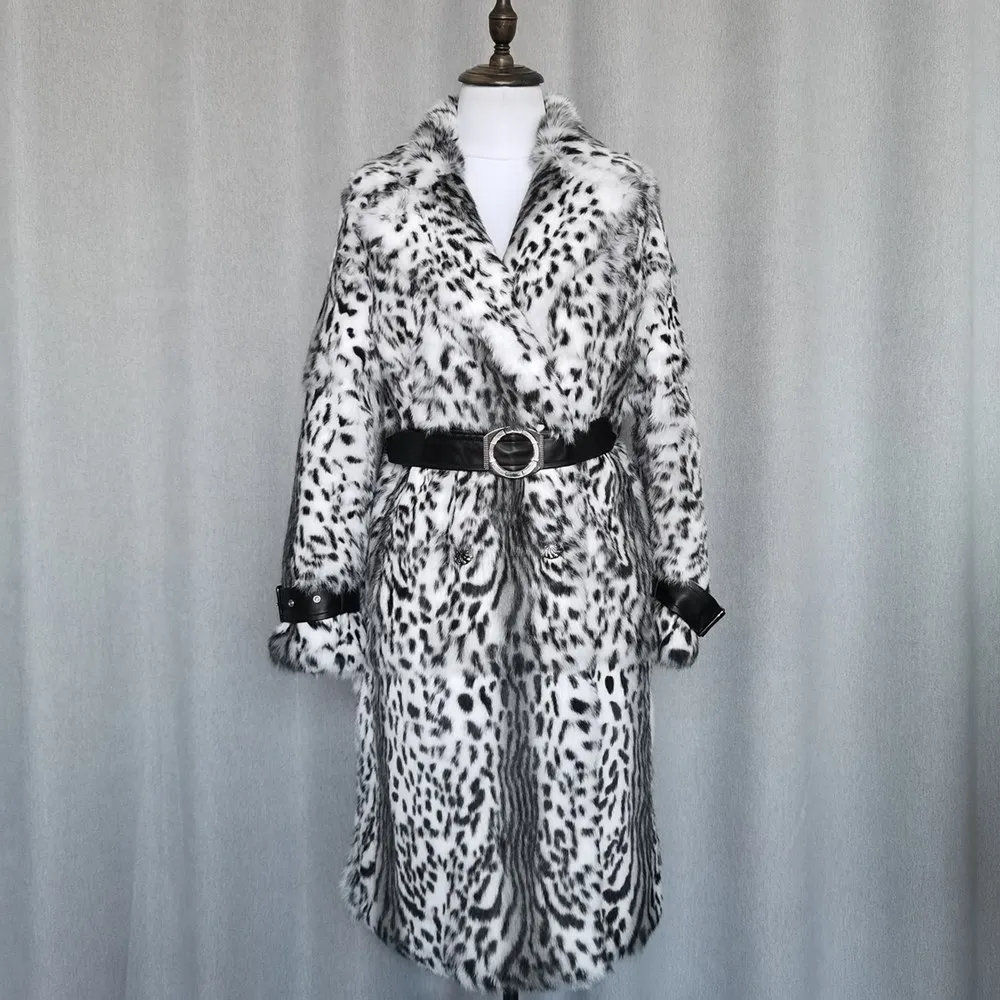 Winter Women Real Rabbit Fur Coat Long Natural Rabbit Fur Jacket Turn-down Collar Thick Warm Streetwear Ladies Overcoat Belt New