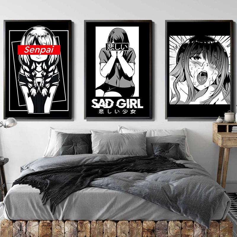 

Black and White Japanese Anime Girl Poster Canvas Print Morden Wall Decor Aesthetic Room Decor Anime Wall Decoration Boys Gift